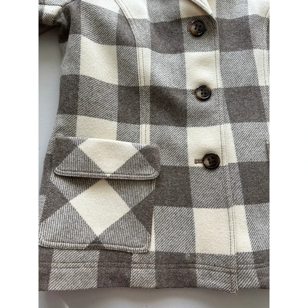 Pendleton Oregon Tweed Wool Blazer Women 14 Jacket Cream Buffalo Check Plaid